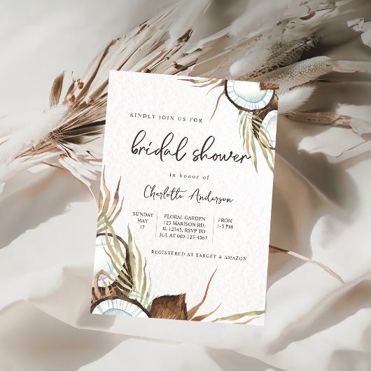 Invitation Fête des mariées tropicale Hawaiienne florale et n