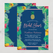 Invitation Fête des mariées tropicale | Marine Blue Gold Anan (Devant / Derrière)