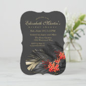 Invitation Fête des mariées tropicale noire de Jasmine rouge (Debout devant)