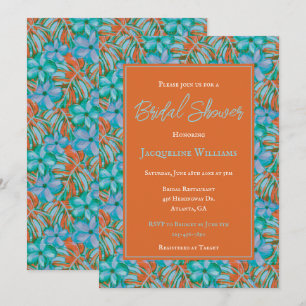 Invitation Fête des mariées tropicale orange et bleue florale