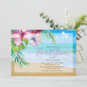 Invitation Fête des mariées tropicale Plage florale (Debout devant)