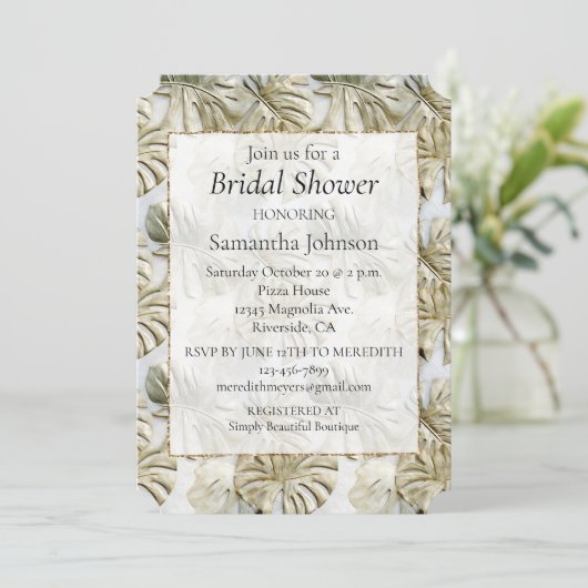 Invitation Fête des mariées Tropicale Verte Gold Sage (Debout devant)