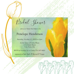 Invitation Fête des mariées Tulipes d'aquarelle jaune