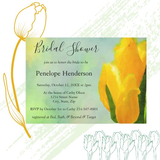 Invitation Fête des mariées Tulipes d'aquarelle jaune