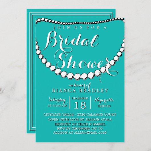 Invitation Fête des mariées Turquoise bleue (Devant / Derrière)