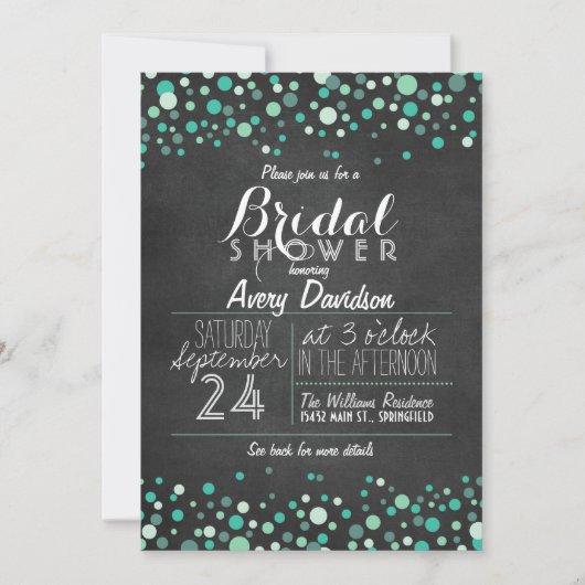 Invitation Fête des mariées turquoise Confetti Green Chalkboa (Devant)