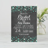 Invitation Fête des mariées turquoise Confetti Green Chalkboa (Debout devant)