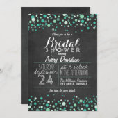 Invitation Fête des mariées turquoise Confetti Green Chalkboa (Devant / Derrière)