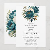 Invitation Fête des mariées turquoise de pivoine végétale (Devant / Derrière)