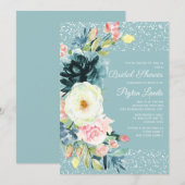 Invitation Fête des mariées Turquoise de Stardust Floral Crèm (Devant / Derrière)