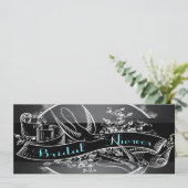 Invitation Fête des mariées turquoise de tableau noir (Debout devant)