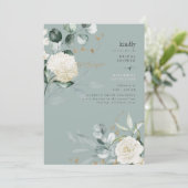 Invitation Fête des mariées turquoise Elegance White Hydrange (Debout devant)