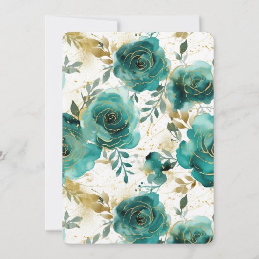 Invitation Fête des mariées turquoise en or blanc (Dos)