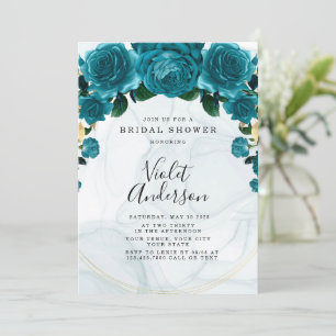 Invitation Fête des mariées Turquoise et Gold Peony chic