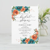 Invitation Fête des mariées Turquoise florale  brûlée (Debout devant)