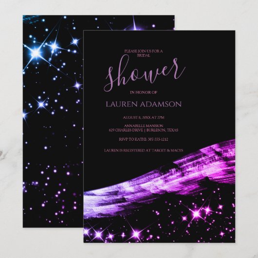 Invitation Fête des mariées unique de Parties scintillant ros (Devant / Derrière)