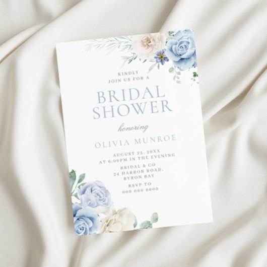 Invitation Fête des mariées végétale blanche et bleue