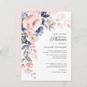 Invitation Fête des mariées végétale florale moderne bleu ros (Devant / Derrière)