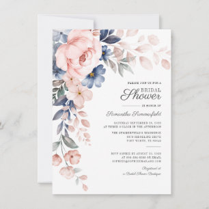 Invitation Fête des mariées végétale florale moderne bleu ros