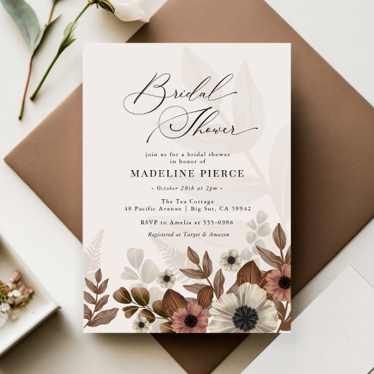 Invitation Fête des mariées végétale rose Brown