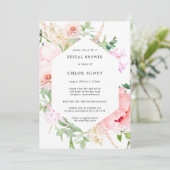 Invitation Fête des mariées végétale rose de Peony (Debout devant)