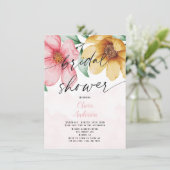 Invitation Fête des mariées végétale rose et jaune (Debout devant)