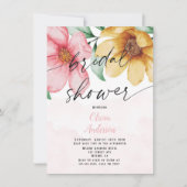 Invitation Fête des mariées végétale rose et jaune (Devant)