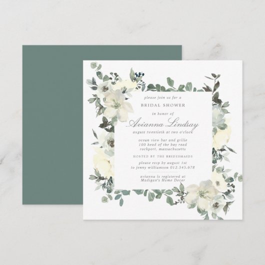 Invitation Fête des mariées végétale Rustique blanche (Devant / Derrière)