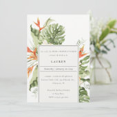 Invitation Fête des mariées végétale tropicale orange verte (Debout devant)