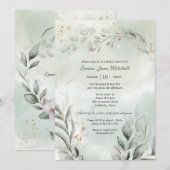 Invitation Fête des mariées verdoyante et or (Devant / Derrière)