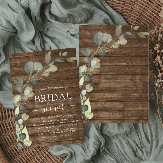 Invitation Fête des mariées Verdure Eucalyptus Bois rustique