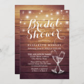 Invitation Fête des mariées Verres Champagne Lumières à corde (Devant / Derrière)