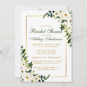 Invitation Fête des mariées Vert aquarelle Floral or Invitati