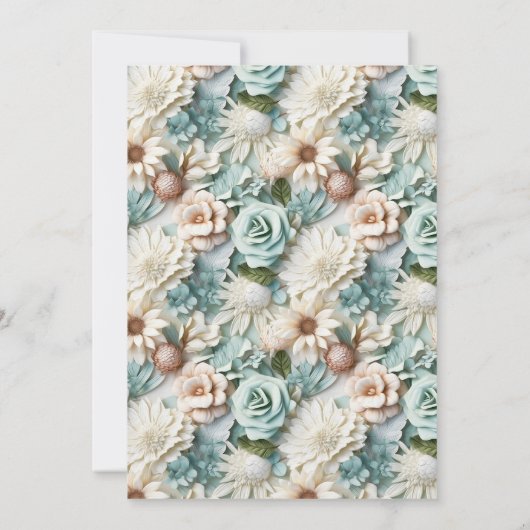 Invitation Fête des mariées vert poussiéreux luxe floral blan (Dos)