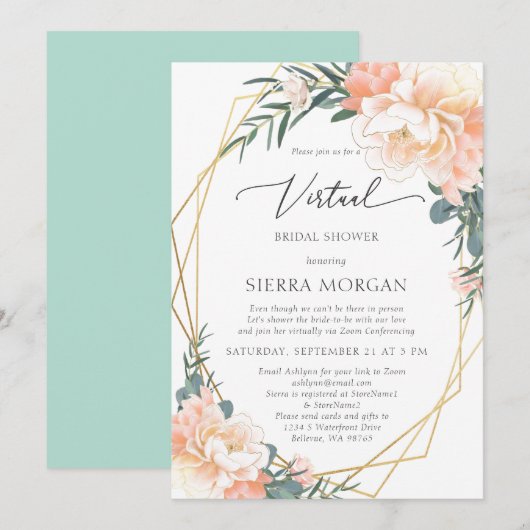 Invitation Fête des mariées verte à la broche florale (Devant / Derrière)