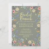 Invitation Fête des mariées verte du Fleur sauvage lunaire (Devant)