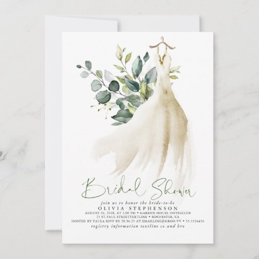 Invitation Fête des mariées verte Eucalyptus Simplement Éléga (Devant)