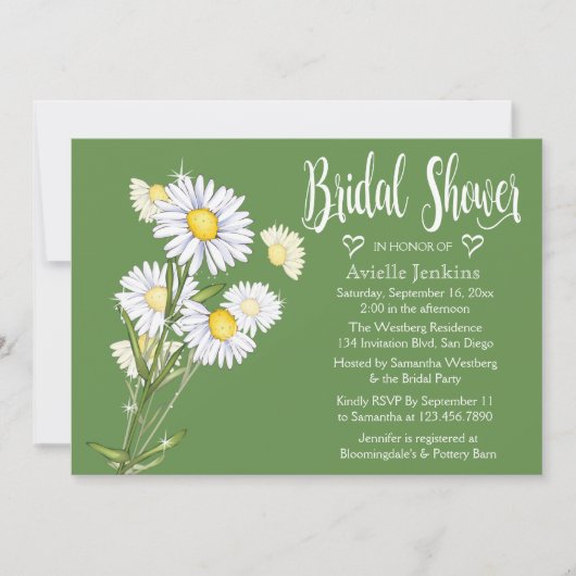 Invitation Fête des mariées verte florale Fleurs marguerites (Devant)