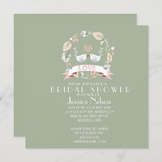 Invitation Fête des mariées verte Inséparable (Devant / Derrière)