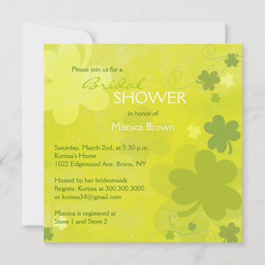 Invitation Fête des mariées verte Shamrock irlandaise (Devant)