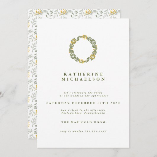 Invitation FÊTE DES MARIÉES | Verte Watercolor (Devant / Derrière)