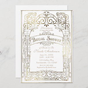 Invitation Fête des mariées Victorienne Vintage blanche et or