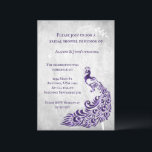 Invitation Fête des mariées vigne violet Peacock Leaf Invitat<br><div class="desc">Créez un invitation unique tout seul avec une invitation à la douche nuptiale Purple Peacock Leaf Vine. Le design de l'invitation est composé d'un arrière - plan gris clair avec un paon violet plein de vitamine et un embellissement de la vigne. Personnalisez avec les noms du marié et de la...</div>