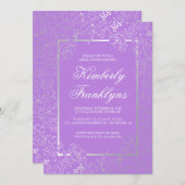 Invitation Fête des mariées Vintage argentée et violette (Devant / Derrière)