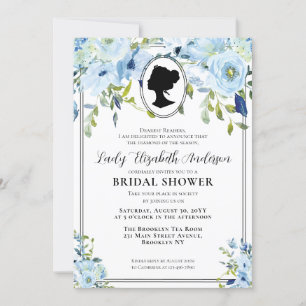 Invitation Fête des mariées vintage Blue Florals Regency