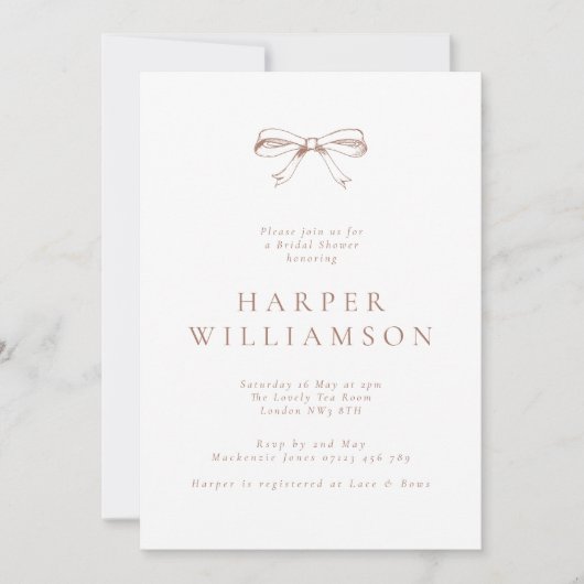 Invitation Fête des mariées vintage Coquette Bow Mocha (Devant)