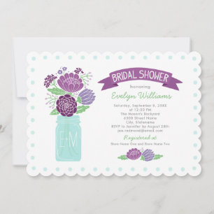 Invitation Fête des mariées vintage de Mason Jar Floral Viole