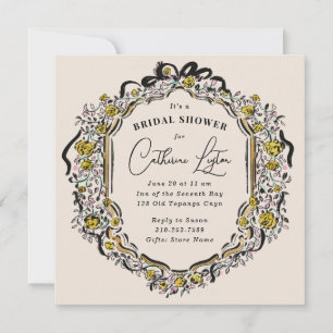 Invitation Fête des mariées vintage de rose jaune noir ruban