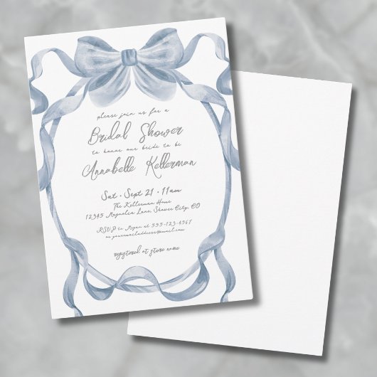 Invitation Fête des mariées Vintage Dusty Blue Bow