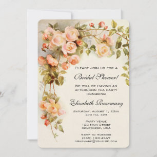 Invitation Fête des mariées vintage Fleurs Roses antiques Flo